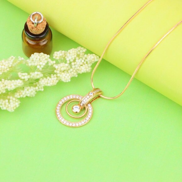 "Elegant Rose Gold Circular Pendant with Sparkling Crystal Accents, XPPT1221 - Picture 3 of 13